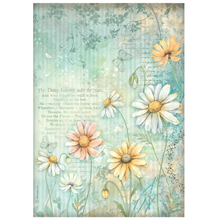 Papier ryżowy do decoupage A4 Daisy Art - Stokrotki DFSA41093 Stamperia