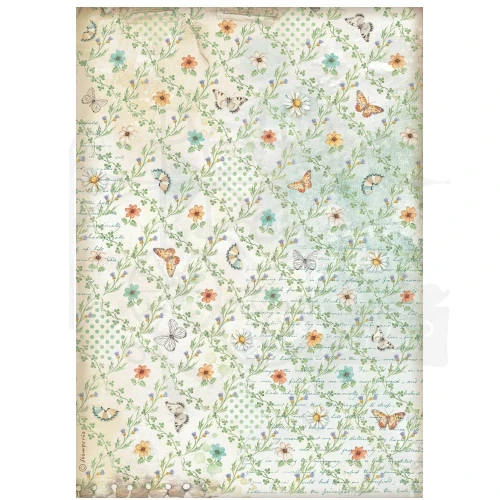 Papier ryżowy do decoupage A4 Daisy Art - Tło kwiatki i motyle DFSA41097 Stamperia
