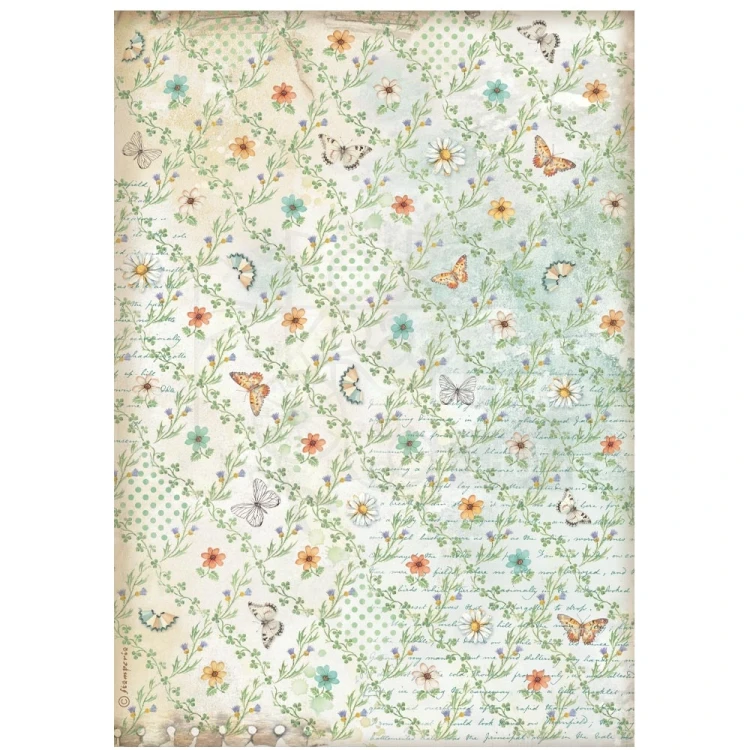 Papier ryżowy do decoupage A4 Daisy Art - Tło kwiatki i motyle DFSA41097 Stamperia