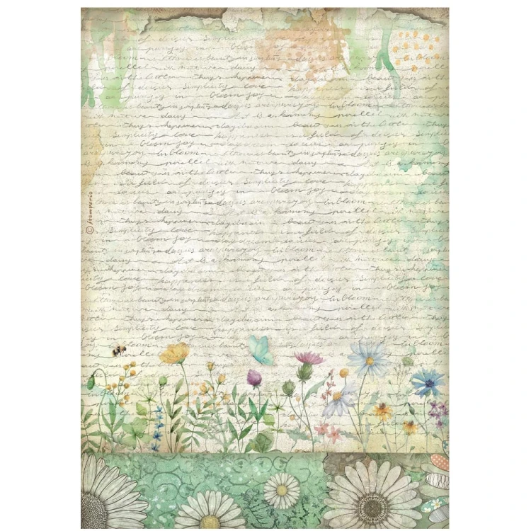 Papier ryżowy do decoupage A4 Daisy Art - List z kwiatami DFSA41098 Stamperia