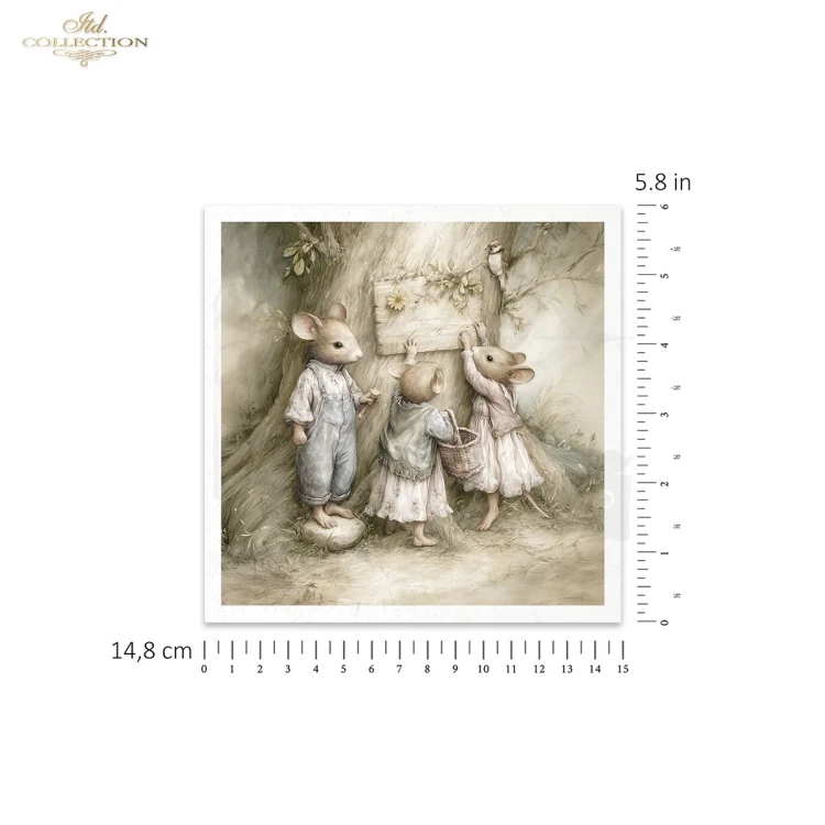 Zestaw papierów ryżowych do decoupage 14.8x14.8 Myszki retro RSM237 ITD Collection