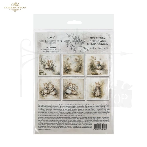 Zestaw papierów ryżowych do decoupage 14.8x14.8 Myszki retro RSM236 ITD Collection