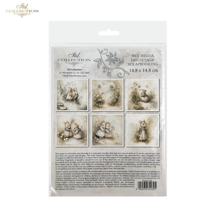 Zestaw papierów ryżowych do decoupage 14.8x14.8 Myszki retro RSM236 ITD Collection