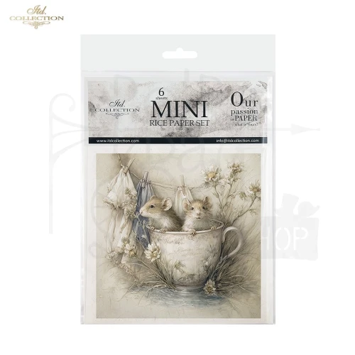 Zestaw papierów ryżowych do decoupage 14.8x14.8 Myszki retro RSM235 ITD Collection