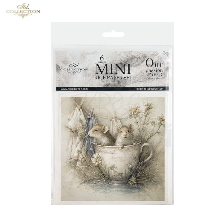 Zestaw papierów ryżowych do decoupage 14.8x14.8 Myszki retro RSM235 ITD Collection