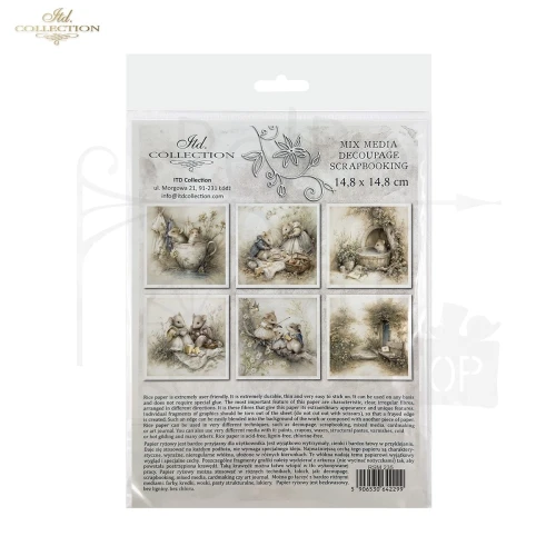 Zestaw papierów ryżowych do decoupage 14.8x14.8 Myszki retro RSM235 ITD Collection