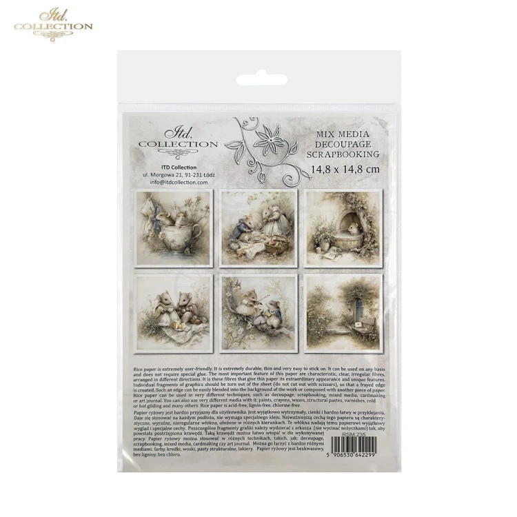 Zestaw papierów ryżowych do decoupage 14.8x14.8 Myszki retro RSM235 ITD Collection