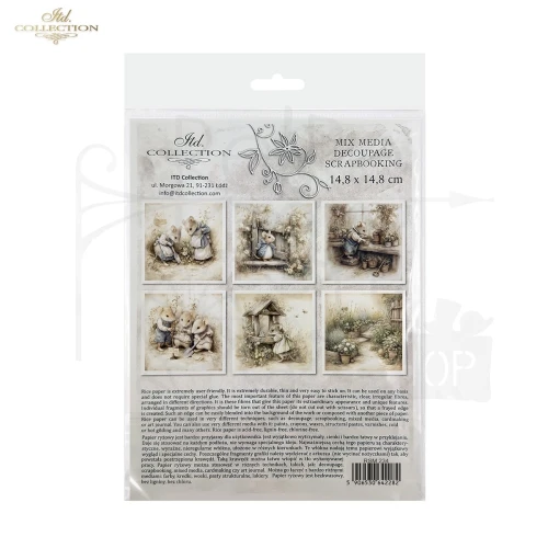 Zestaw papierów ryżowych do decoupage 14.8x14.8 Myszki retro RSM234 ITD Collection