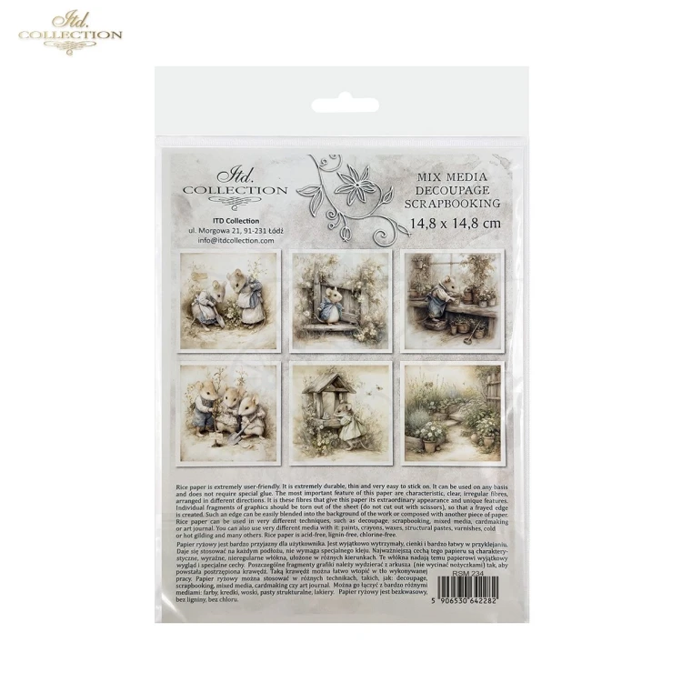 Zestaw papierów ryżowych do decoupage 14.8x14.8 Myszki retro RSM234 ITD Collection