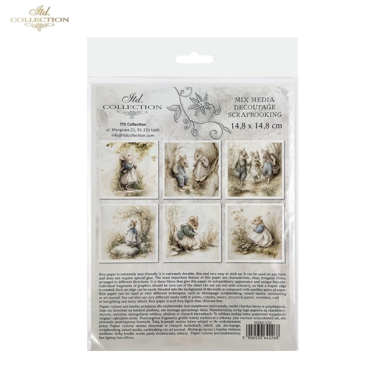 Zestaw papierów ryżowych do decoupage 14.8x14.8 Myszki retro RSM232 ITD Collection