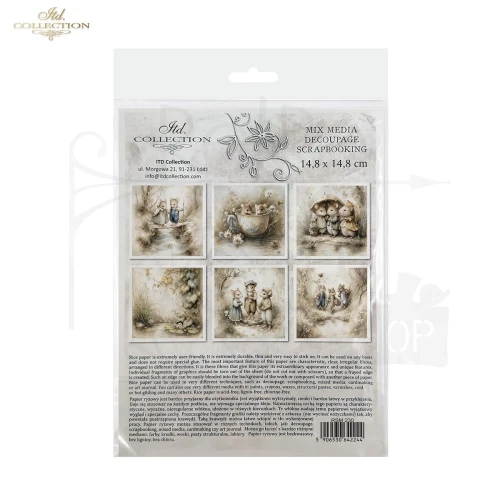 Zestaw papierów ryżowych do decoupage 14.8x14.8 Myszki retro RSM230 ITD Collection