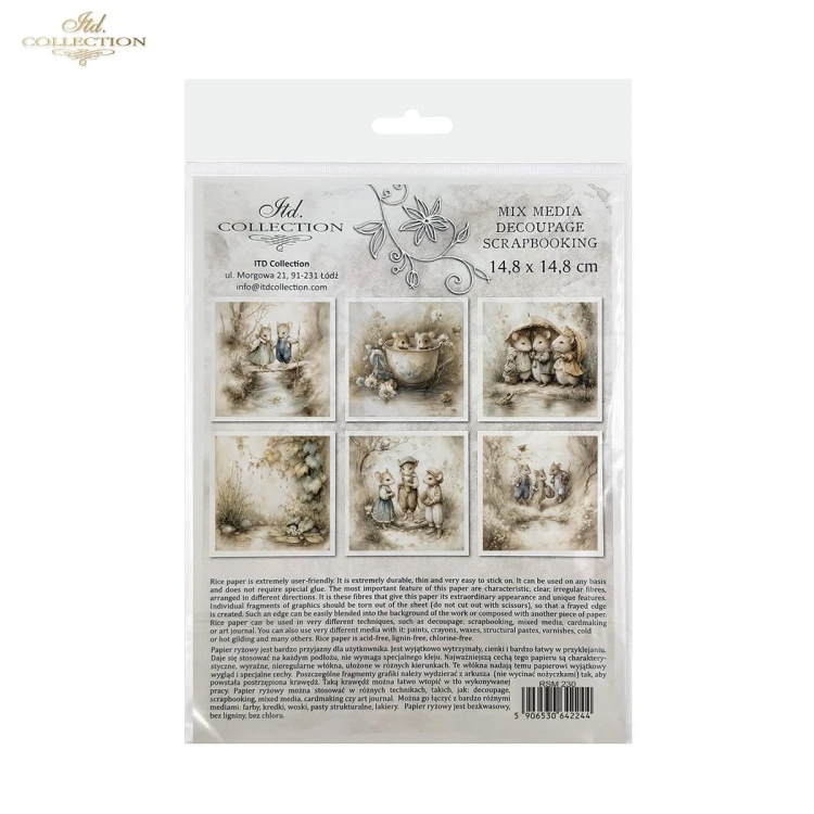 Zestaw papierów ryżowych do decoupage 14.8x14.8 Myszki retro RSM230 ITD Collection