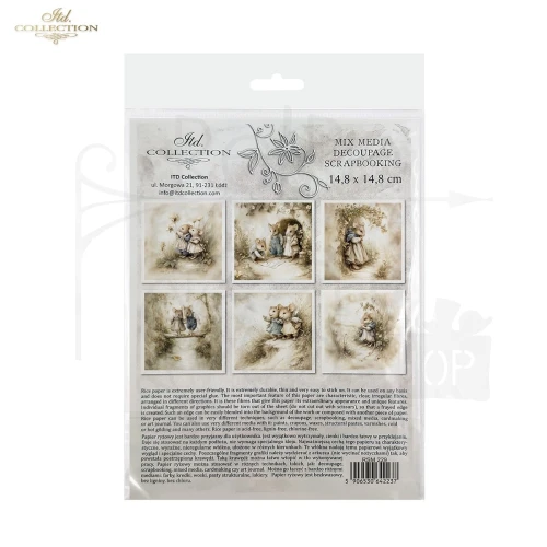 Zestaw papierów ryżowych do decoupage 14.8x14.8 Myszki retro RSM229 ITD Collection