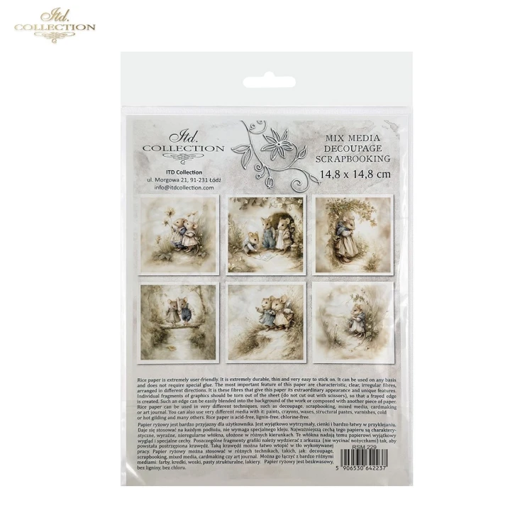 Zestaw papierów ryżowych do decoupage 14.8x14.8 Myszki retro RSM229 ITD Collection