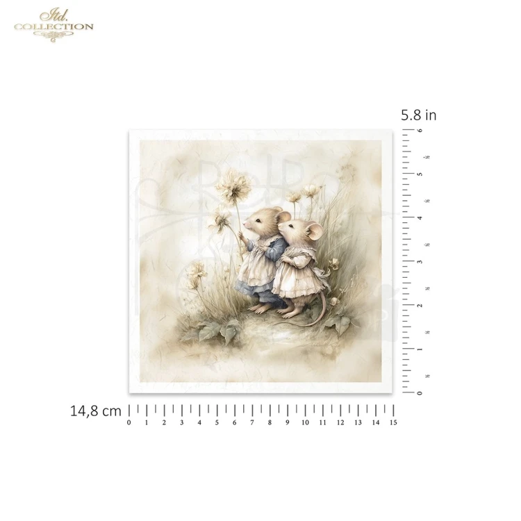 Zestaw papierów ryżowych do decoupage 14.8x14.8 Myszki retro RSM229 ITD Collection