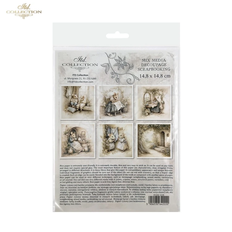 Zestaw papierów ryżowych do decoupage 14.8x14.8 Myszki retro RSM228 ITD Collection
