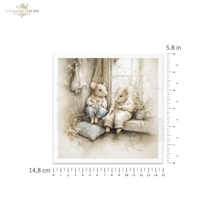 Zestaw papierów ryżowych do decoupage 14.8x14.8 Myszki retro RSM228 ITD Collection