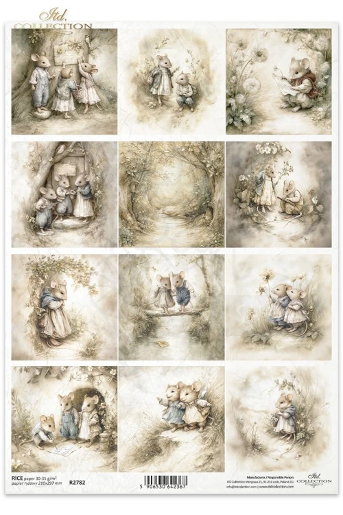 Papier ryżowy do decoupage A4 Myszki retro R2782 ITD Collection