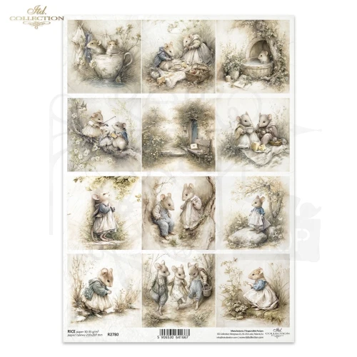 Papier ryżowy do decoupage A4 Myszki retro R2780 ITD Collection