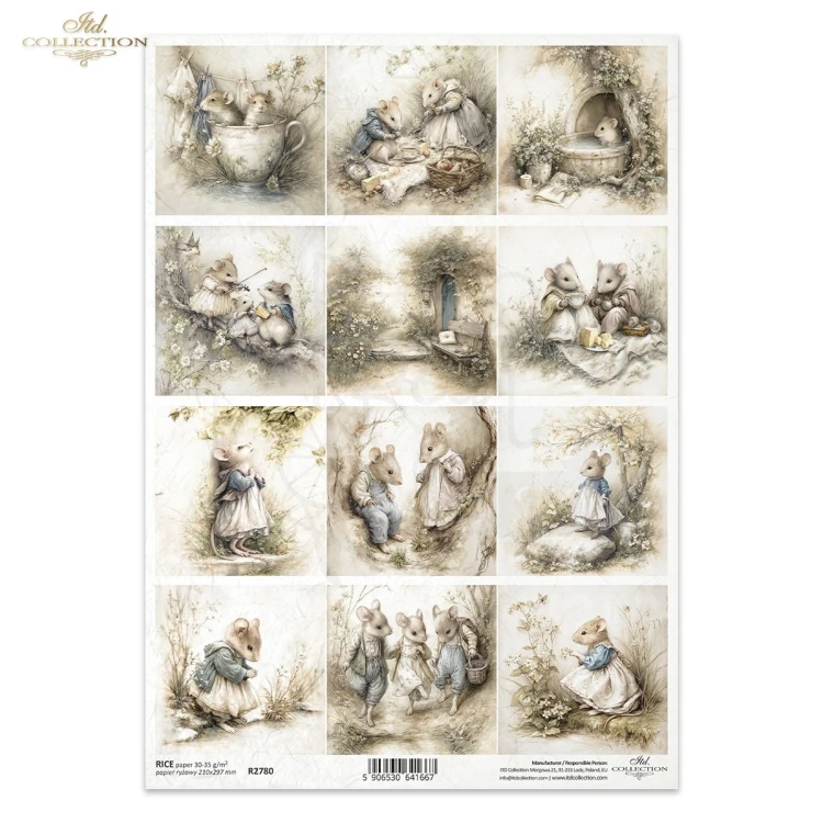 Papier ryżowy do decoupage A4 Myszki retro R2780 ITD Collection