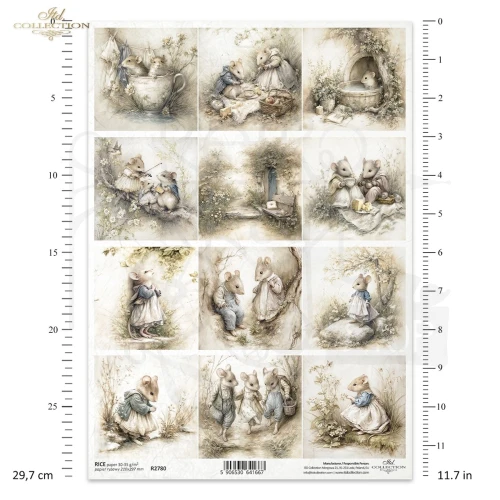 Papier ryżowy do decoupage A4 Myszki retro R2780 ITD Collection