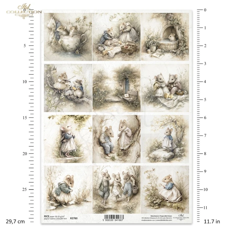 Papier ryżowy do decoupage A4 Myszki retro R2780 ITD Collection