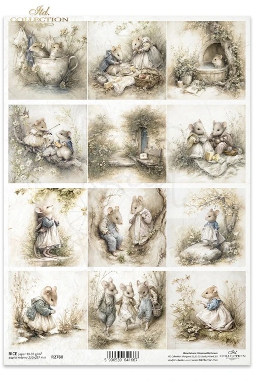 Papier ryżowy do decoupage A4 Myszki retro R2780 ITD Collection