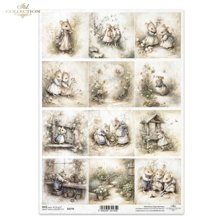 Papier ryżowy do decoupage A4 Myszki retro R2779 ITD Collection