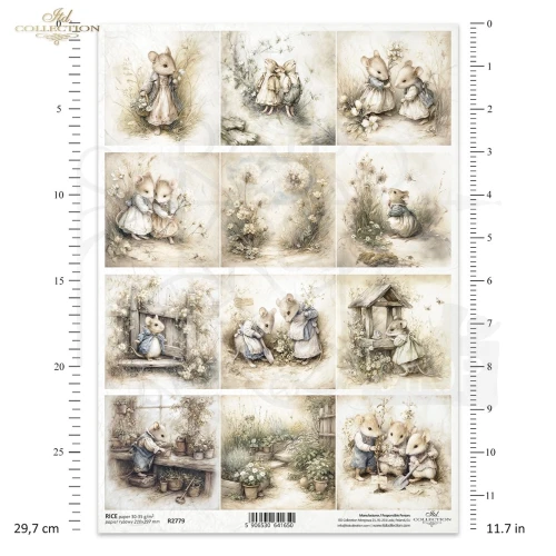 Papier ryżowy do decoupage A4 Myszki retro R2779 ITD Collection