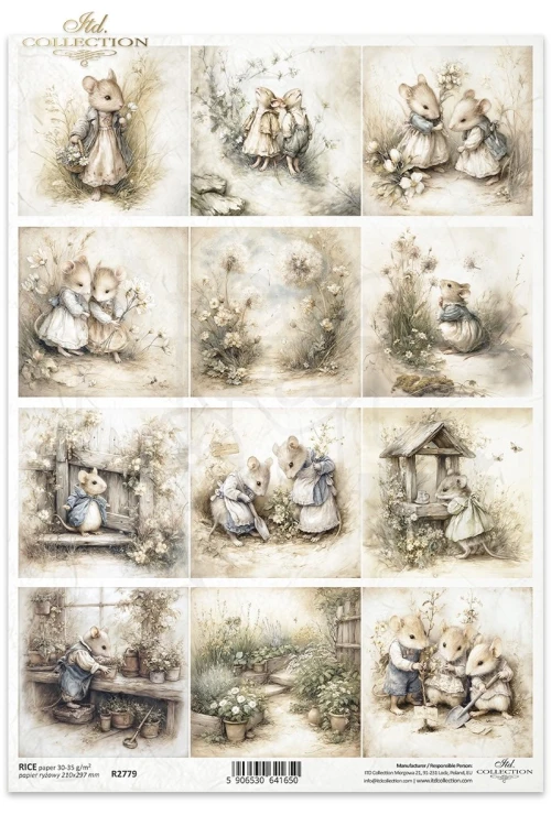 Papier ryżowy do decoupage A4 Myszki retro R2779 ITD Collection