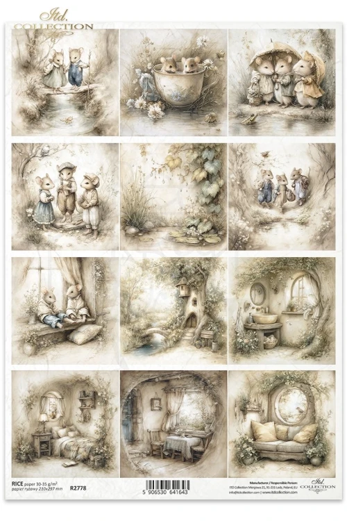 Papier ryżowy do decoupage A4 Myszki retro R2778 ITD Collection