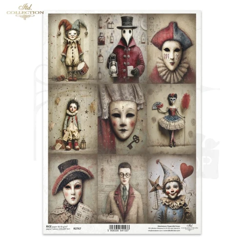 Papier ryżowy do decoupage A4 Karnawał - maskarada retro R2767 ITD Collection