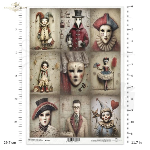 Papier ryżowy do decoupage A4 Karnawał - maskarada retro R2767 ITD Collection