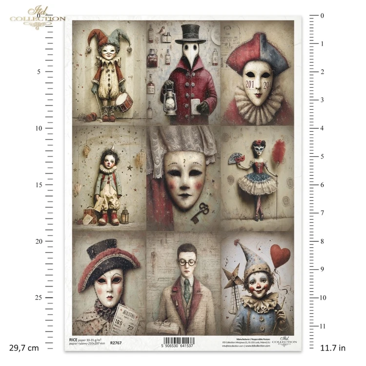 Papier ryżowy do decoupage A4 Karnawał - maskarada retro R2767 ITD Collection