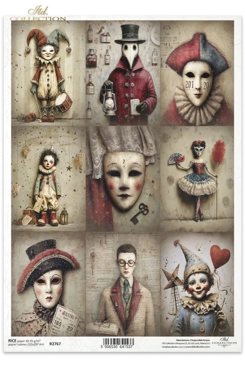 Papier ryżowy do decoupage A4 Karnawał - maskarada retro R2767 ITD Collection