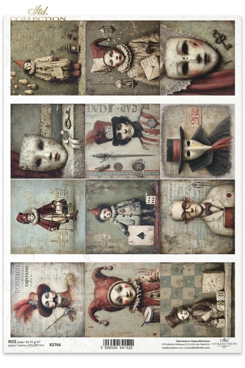 Papier ryżowy do decoupage A4 Karnawał - maskarada retro R2766 ITD Collection