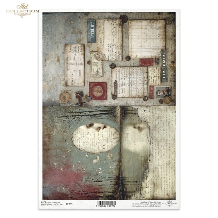 Papier ryżowy do decoupage A4 Stare dokumenty i twarz kobiety R2763 ITD Collection