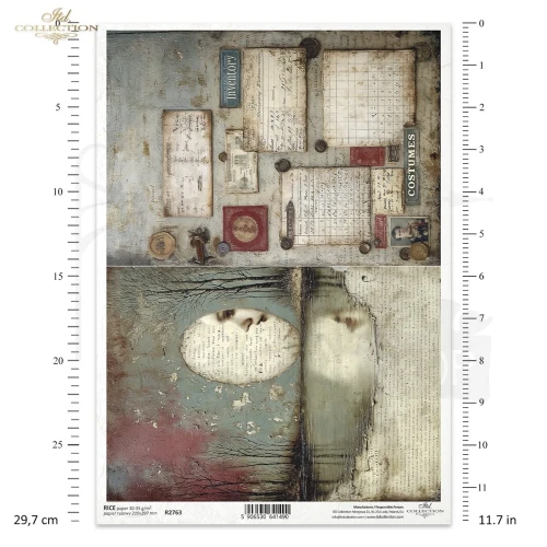Papier ryżowy do decoupage A4 Stare dokumenty i twarz kobiety R2763 ITD Collection