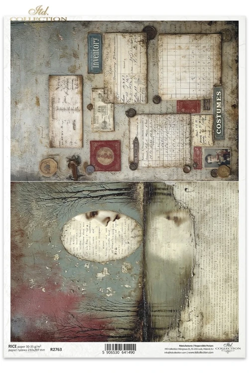 Papier ryżowy do decoupage A4 Stare dokumenty i twarz kobiety R2763 ITD Collection