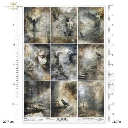 Papier ryżowy do decoupage A4 Światło i Cień - mroczne motywy R2757 ITD Collection