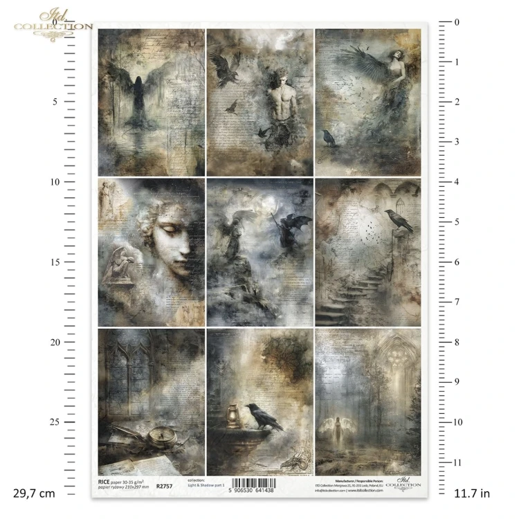Papier ryżowy do decoupage A4 Światło i Cień - mroczne motywy R2757 ITD Collection