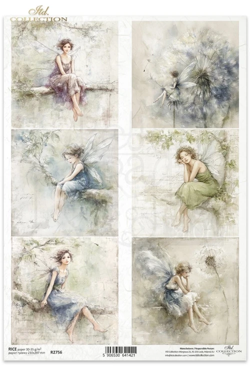 Papier ryżowy do decoupage A4 Akwarele wróżki R2756 ITD Collection