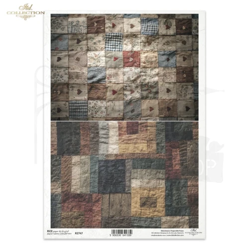 Papier ryżowy do decoupage A4 Tło tkanina patchwork R2747 ITD Collection