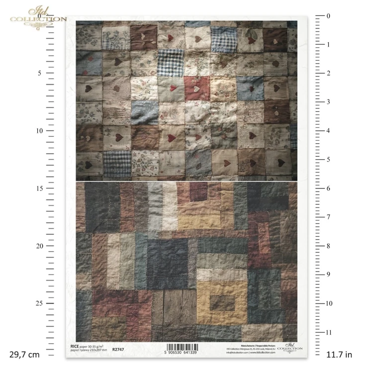 Papier ryżowy do decoupage A4 Tło tkanina patchwork R2747 ITD Collection