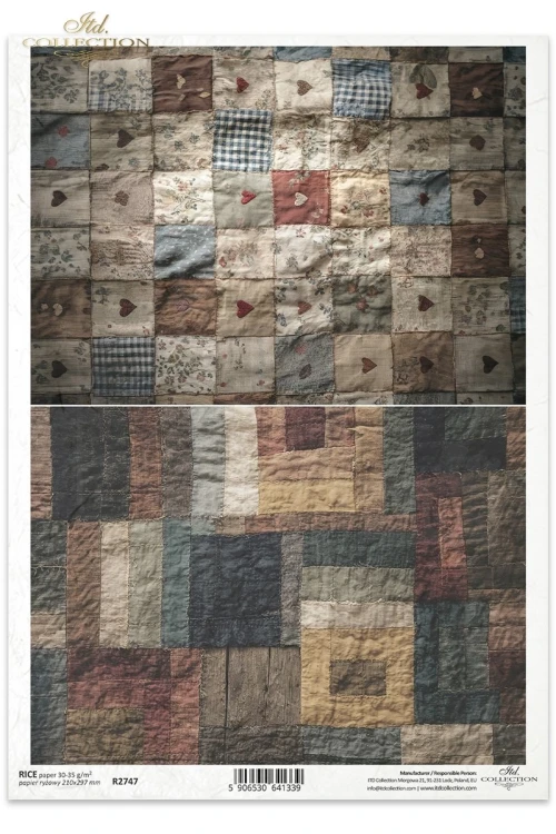 Papier ryżowy do decoupage A4 Tło tkanina patchwork R2747 ITD Collection