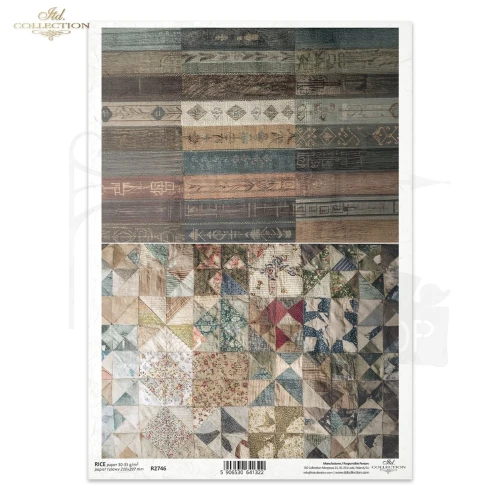 Papier ryżowy do decoupage A4 Tło tkanina patchwork R2746 ITD Collection