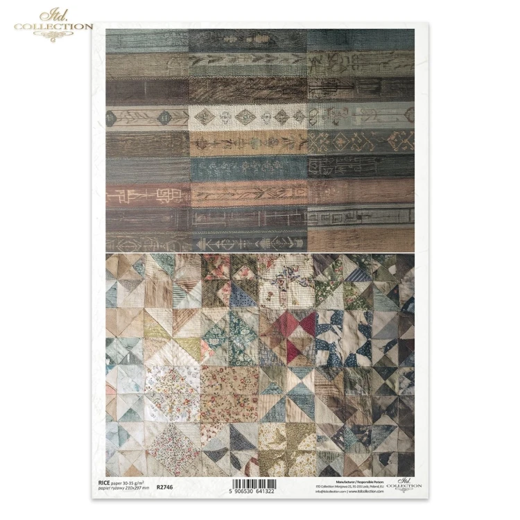 Papier ryżowy do decoupage A4 Tło tkanina patchwork R2746 ITD Collection