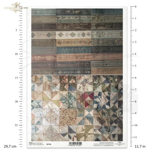 Papier ryżowy do decoupage A4 Tło tkanina patchwork R2746 ITD Collection