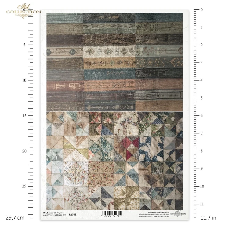 Papier ryżowy do decoupage A4 Tło tkanina patchwork R2746 ITD Collection