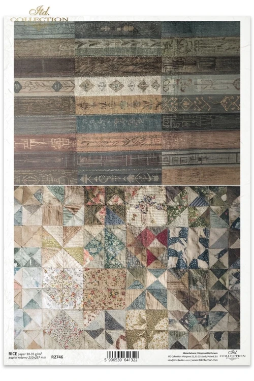 Papier ryżowy do decoupage A4 Tło tkanina patchwork R2746 ITD Collection